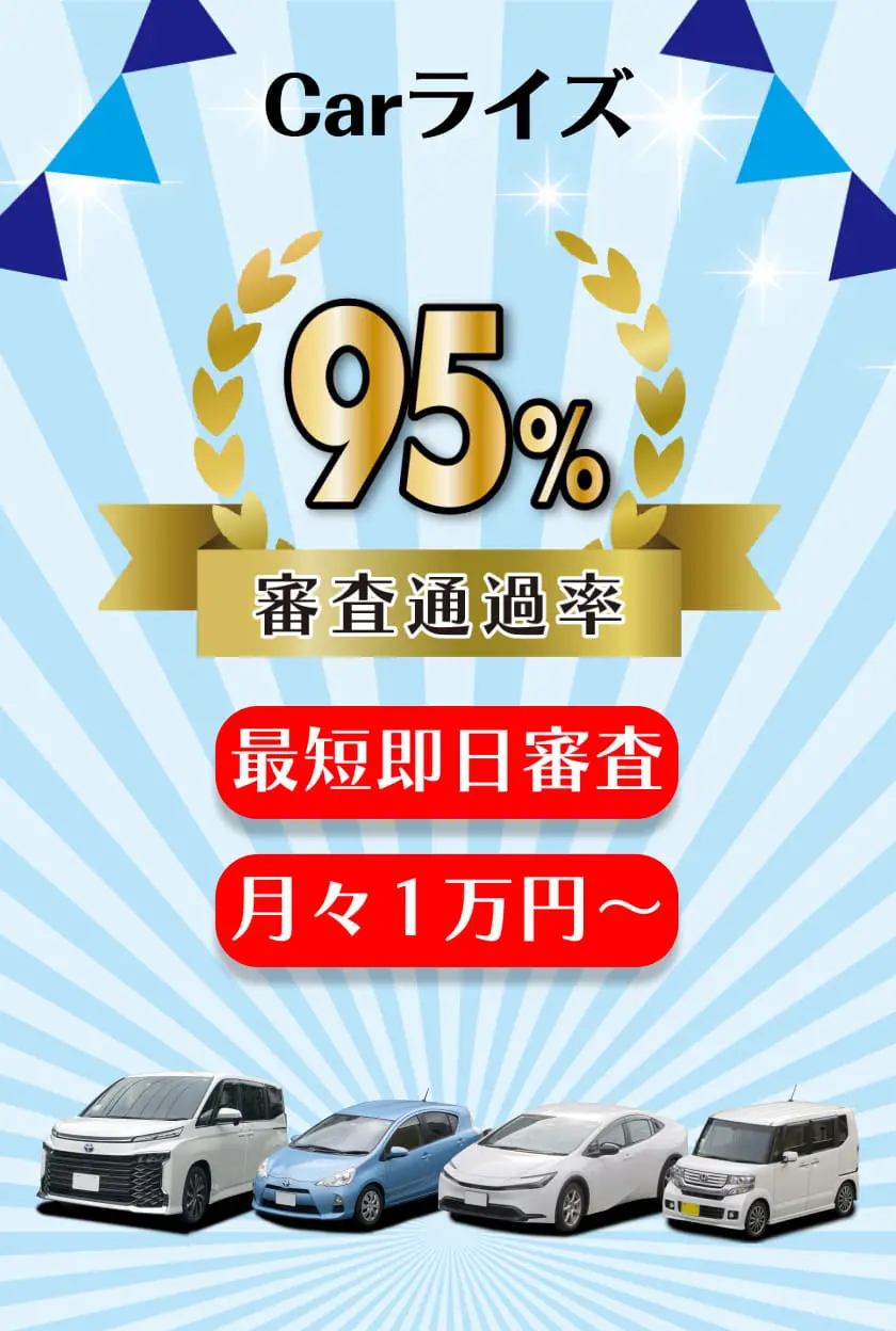 Carライズ　最短即日審査　審査通過率95％　月々1万円から